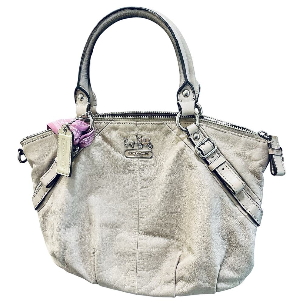 COACH Shoulder Bag Leather Lt Taupe Solid H1069 15960 Purple Line